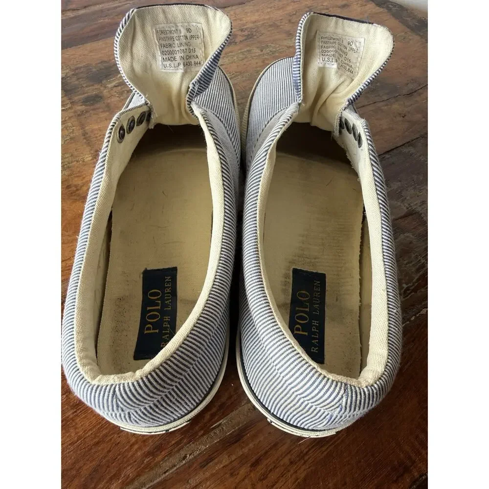 Polo Ralph Lauren Forestmont II Men’s 9D Pinstripe Canvas Low Top Sneakers Navy